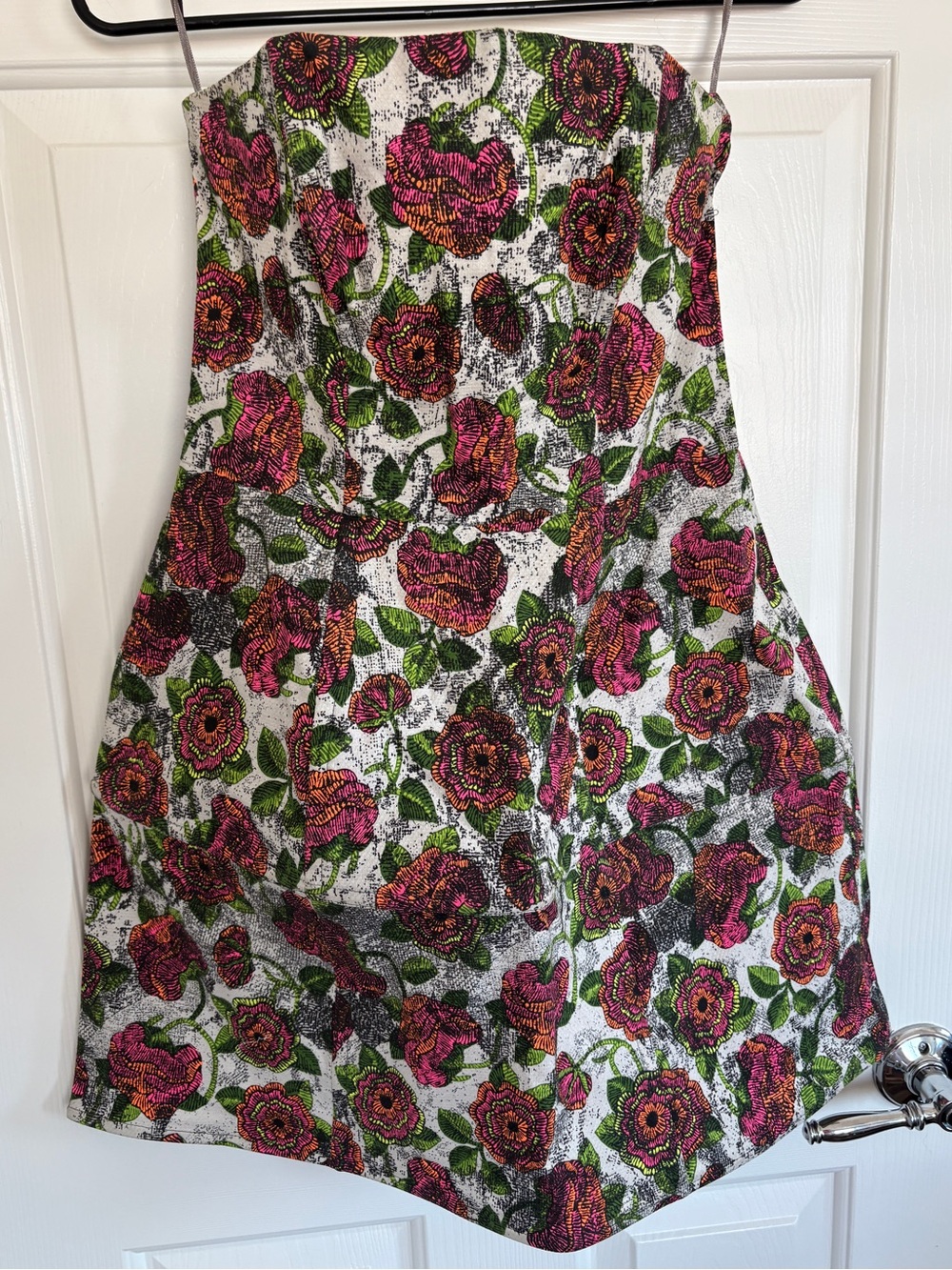 Topshop Pink & Green Vintage Floral Strapless Structured Mini Dress